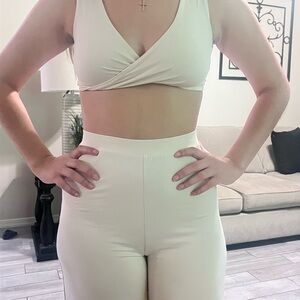 Cream Wrap Crop Top and Pant Set